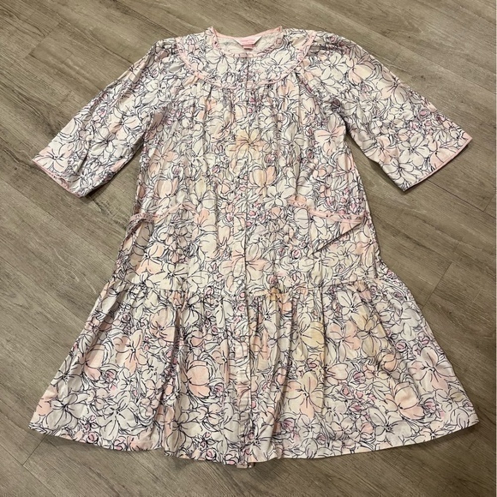 Vintage Carriage Court Pink Floral Housecoat Medium 100% Cotton